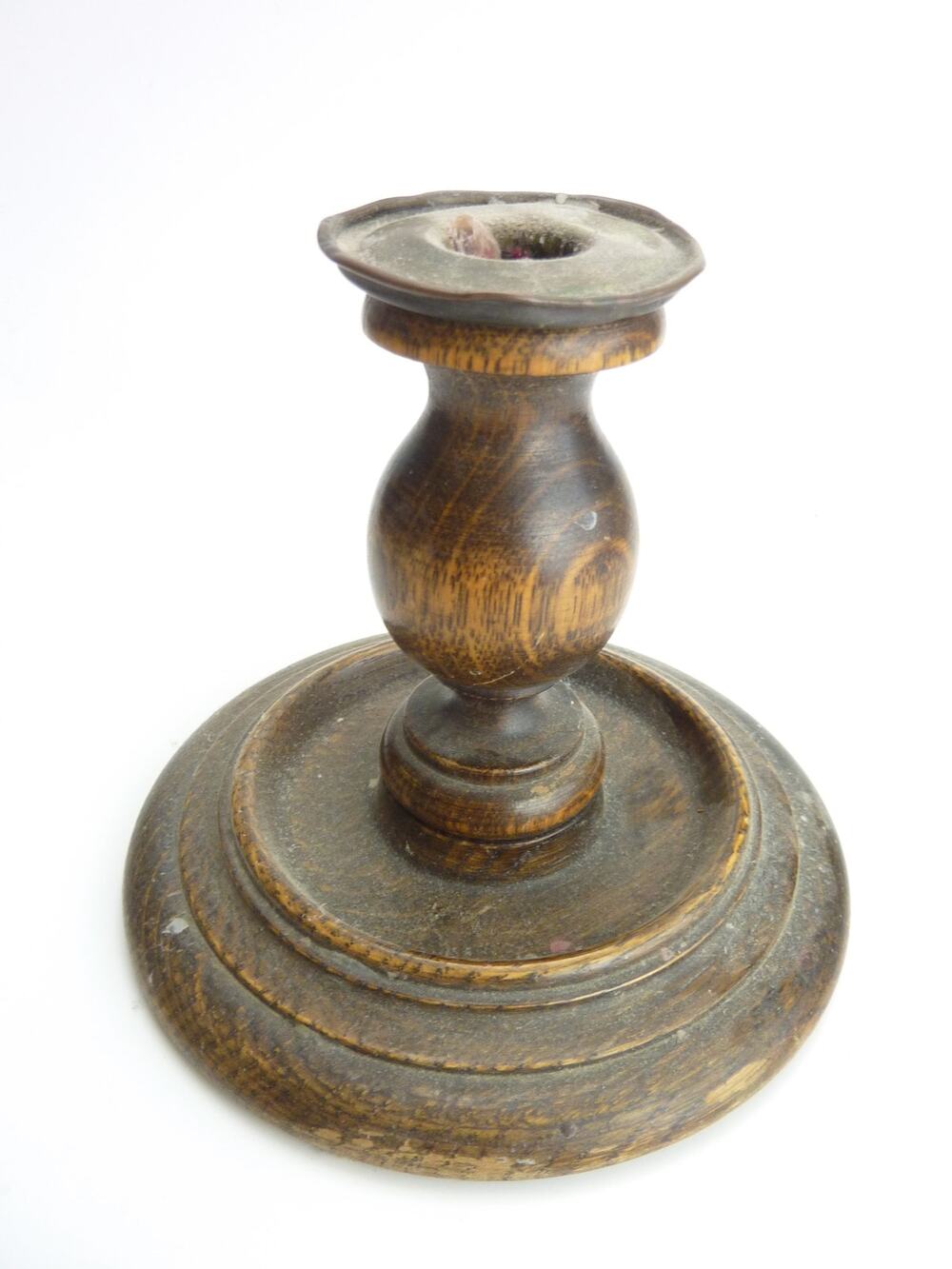 Vintage Mid Century Turned Wood Candle Holder Round Wooden Candlestick 6in
